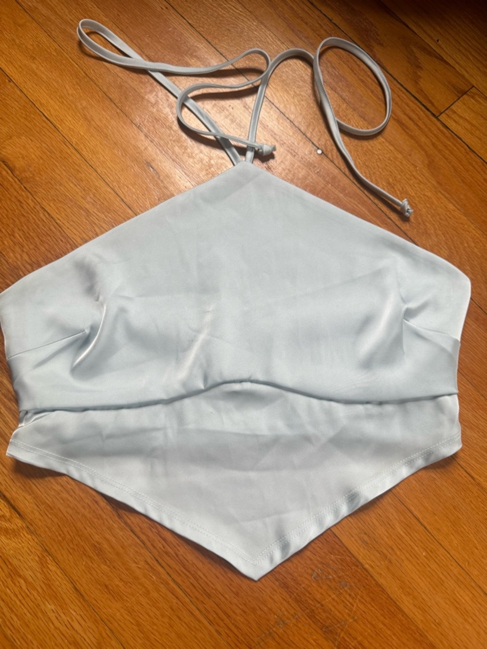 Baby blue kerchief style satin halter top